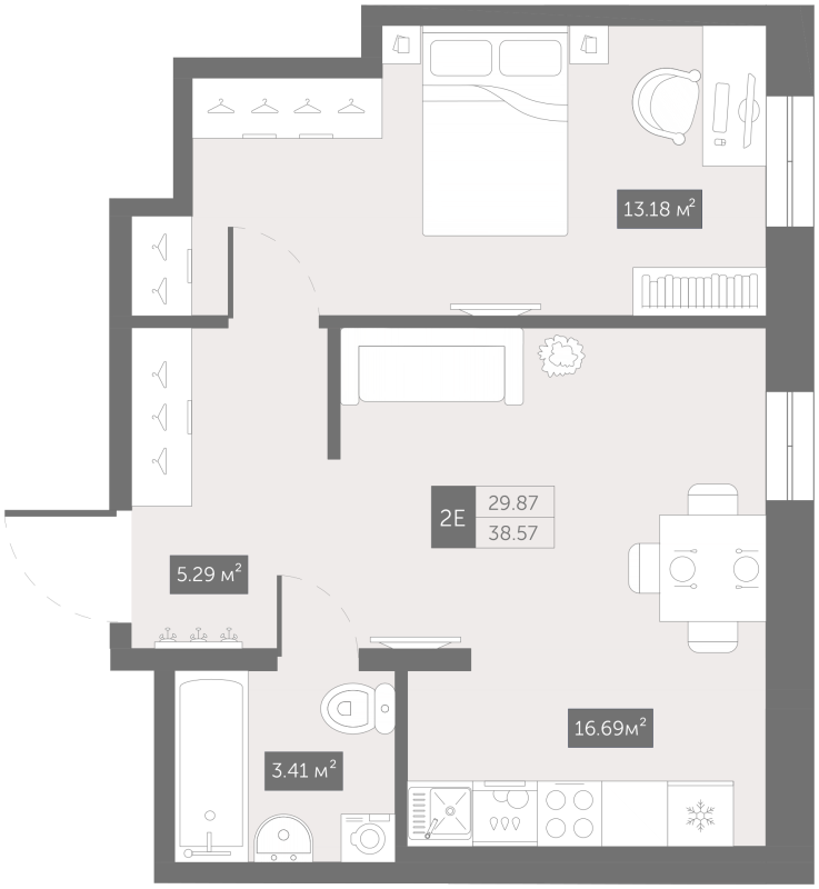 1-комнатная квартира, 39.7 м² в ЖК "Зум Чёрная Речка" - планировка, фото №1