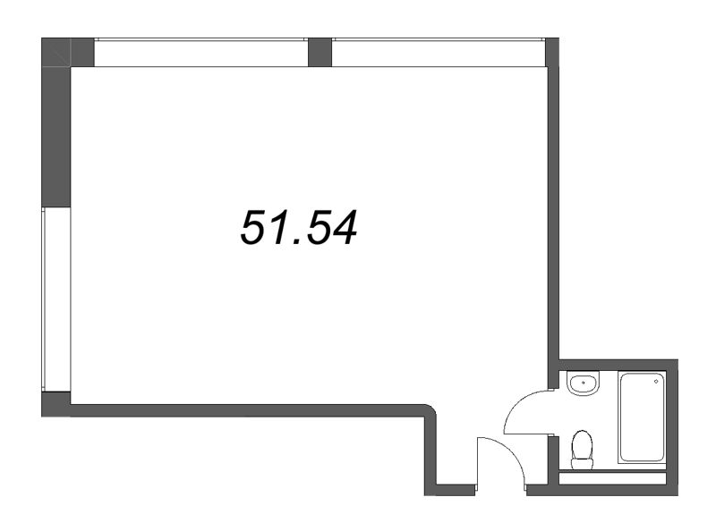 1-комнатная квартира, 51.54 м² - планировка, фото №1