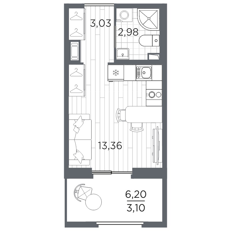 Квартира-студия, 22.47 м² в ЖК "Оптимист" - планировка, фото №1