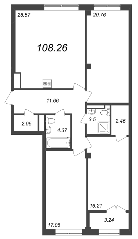 4-комнатная (Евро) квартира, 108 м² в ЖК "Neva Residence" - планировка, фото №1