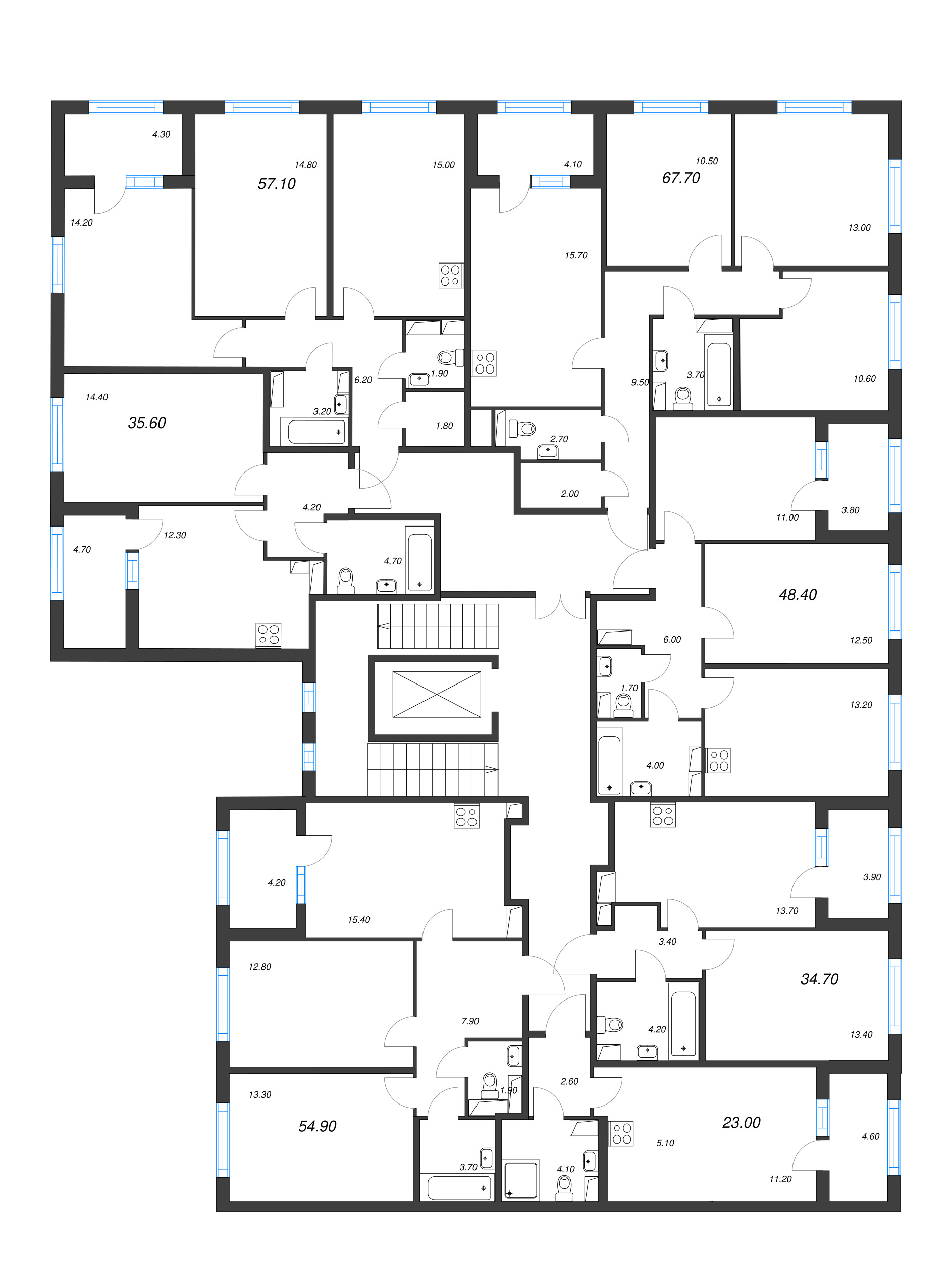 1-комнатная квартира, 35.6 м² в ЖК "ЮгТаун" - планировка этажа