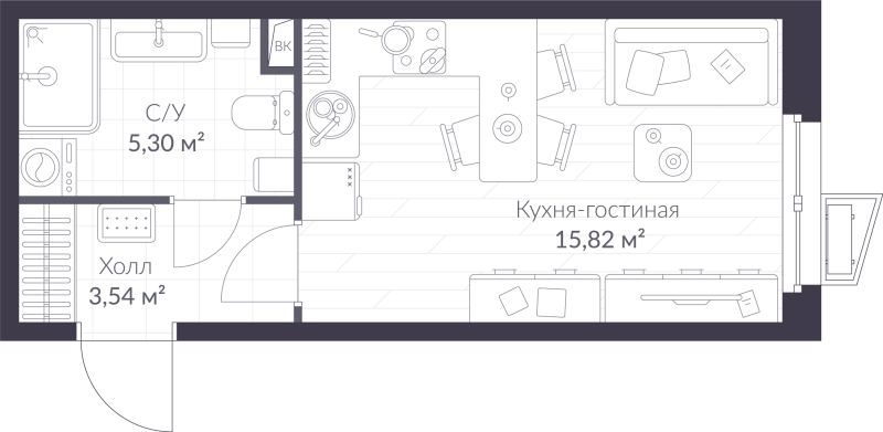 Квартира-студия, 24.66 м² в ЖК "VEREN NORT сертолово" - планировка, фото №1