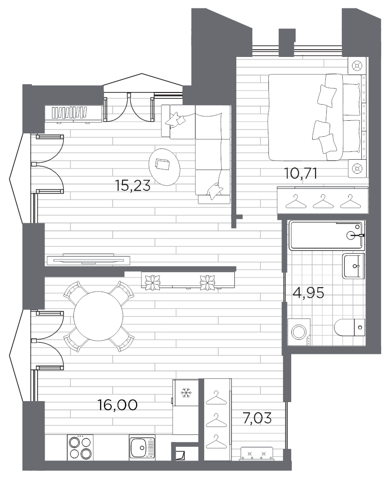 3-комнатная (Евро) квартира, 53.92 м² в ЖК "Галерная гавань" - планировка, фото №1