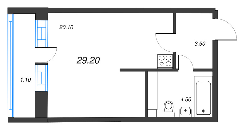 Квартира-студия, 29.11 м² - планировка, фото №1