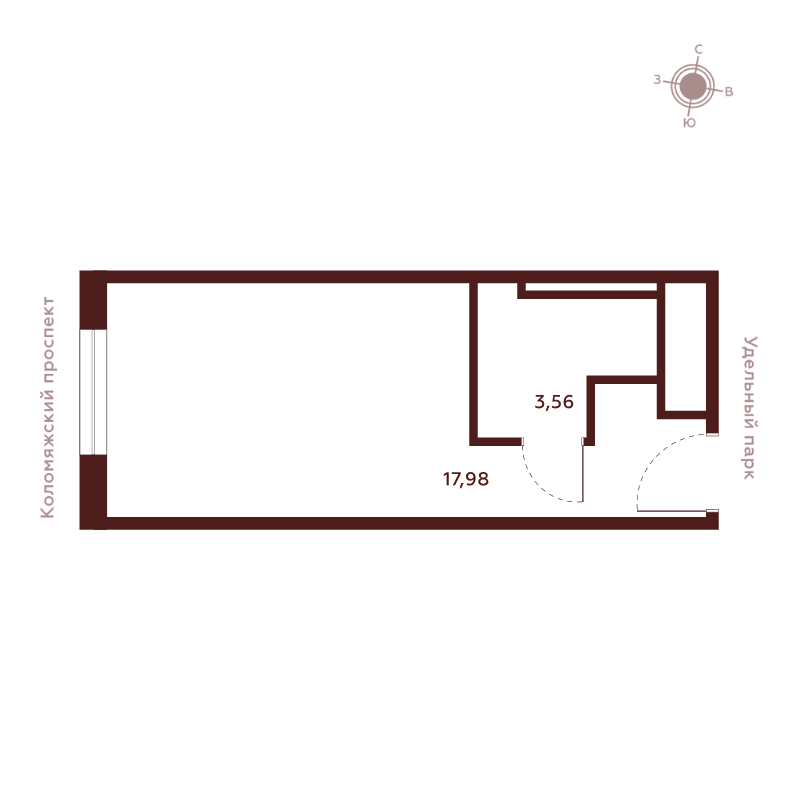 Квартира-студия, 21.54 м² в ЖК "Saan" - планировка, фото №1