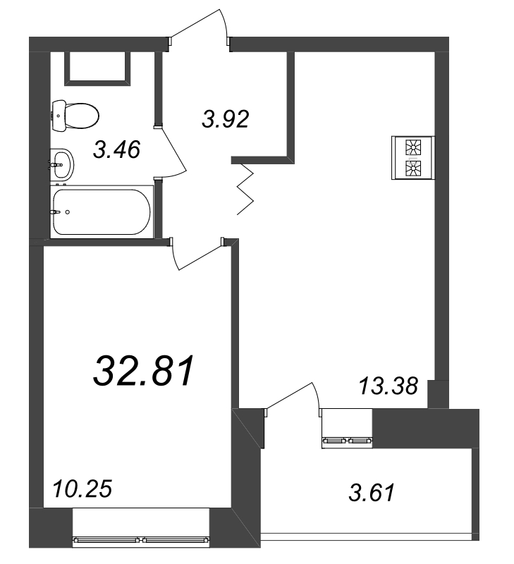 1-комнатная квартира, 32.9 м² в ЖК "Уютный" - планировка, фото №1