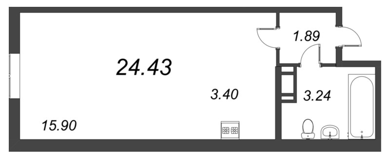Квартира-студия, 24.43 м² в ЖК "Капральский" - планировка, фото №1