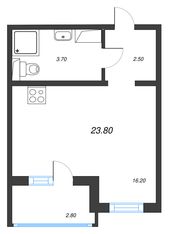 Квартира-студия, 23.8 м² в ЖК "Цветной город" - планировка, фото №1