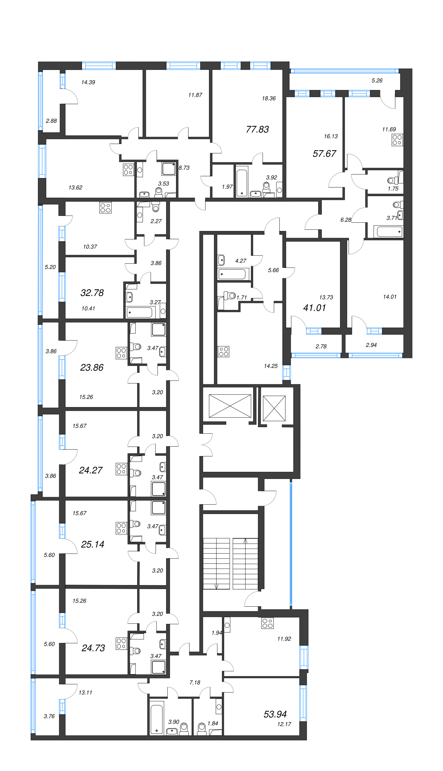 3-комнатная квартира, 77.83 м² - планировка этажа