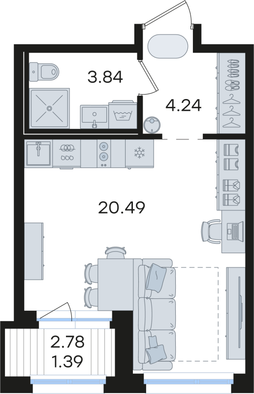Квартира-студия, 29.96 м² в ЖК "GloraX Парголово" - планировка, фото №1
