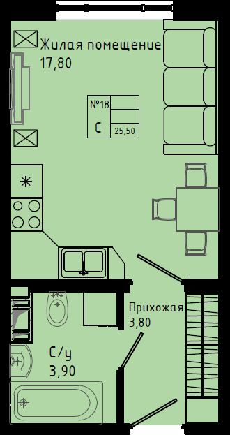 Квартира-студия, 25.5 м² в ЖК "Pixel" - планировка, фото №1