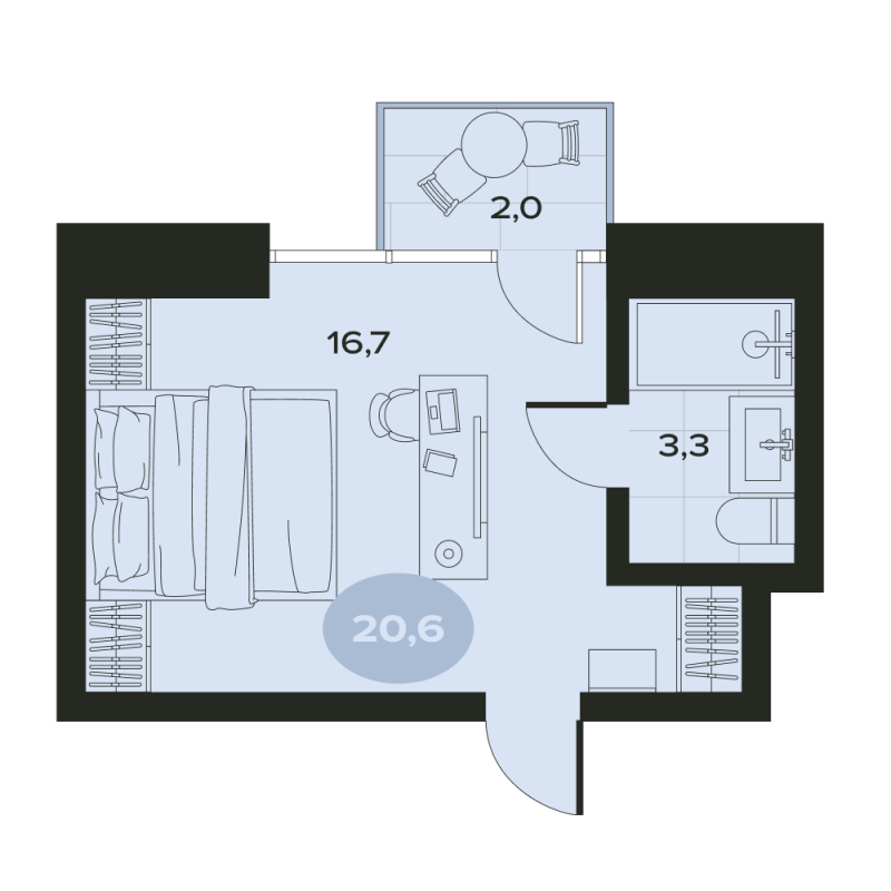 Квартира-студия, 22 м² в ЖК "Место в Смолячково" - планировка, фото №1