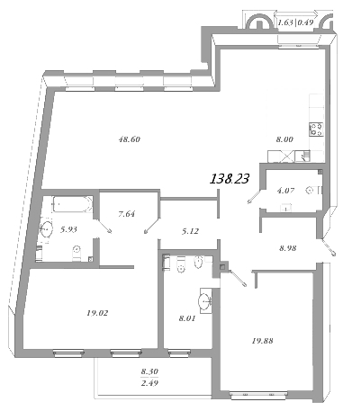3-комнатная (Евро) квартира, 141.3 м² в ЖК "Приоритет" - планировка, фото №1