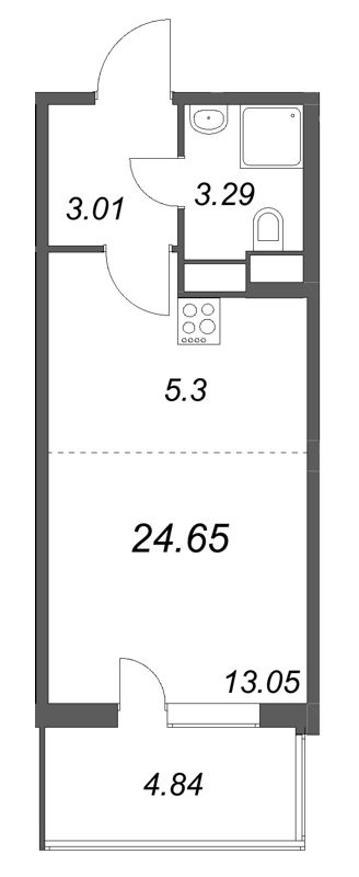 Квартира-студия, 24.65 м² в ЖК "ЮгТаун" - планировка, фото №1