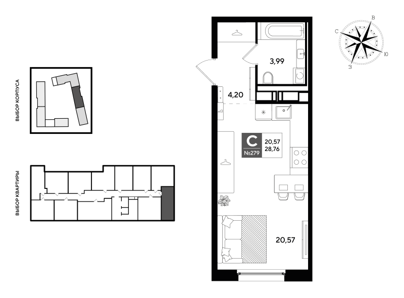 Квартира-студия, 28.76 м² в ЖК "Догма Юкки 2" - планировка, фото №1