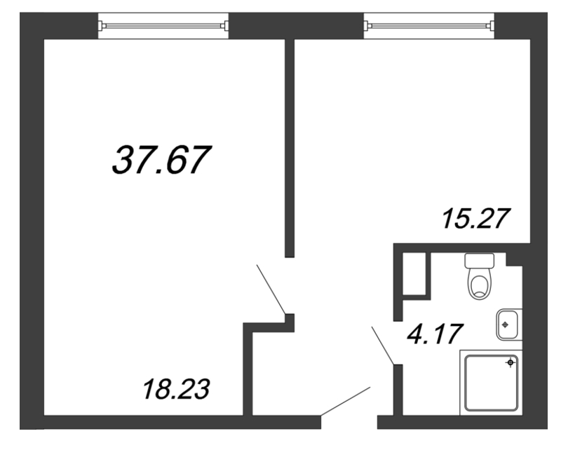 1-комнатная квартира, 37.67 м² - планировка, фото №1