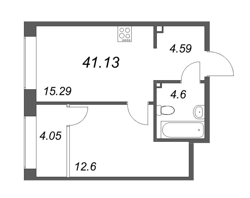 2-комнатная (Евро) квартира, 41.13 м² в ЖК "17/33 Петровский остров" - планировка, фото №1