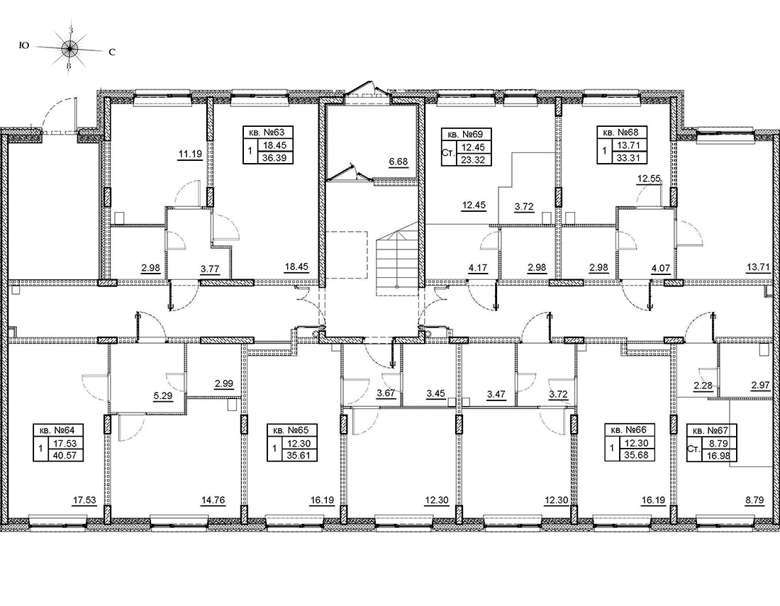 2-комнатная (Евро) квартира, 35.7 м² в ЖК "Верево Сити" - планировка этажа