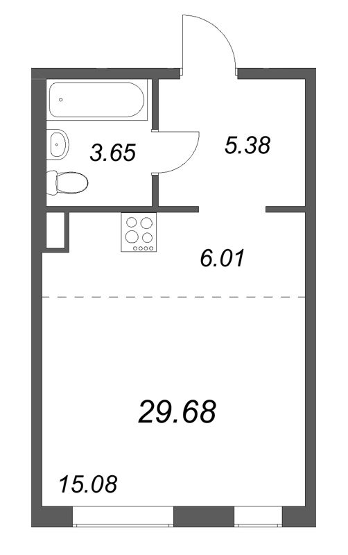 Квартира-студия, 29.68 м² в ЖК "Тишин" - планировка, фото №1