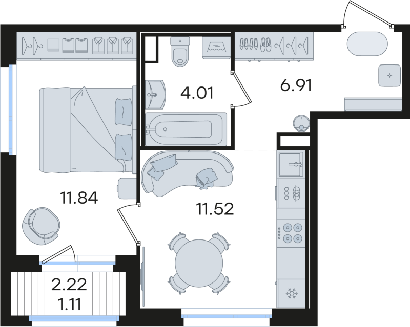 1-комнатная квартира, 35.39 м² в ЖК "Романовка" - планировка, фото №1