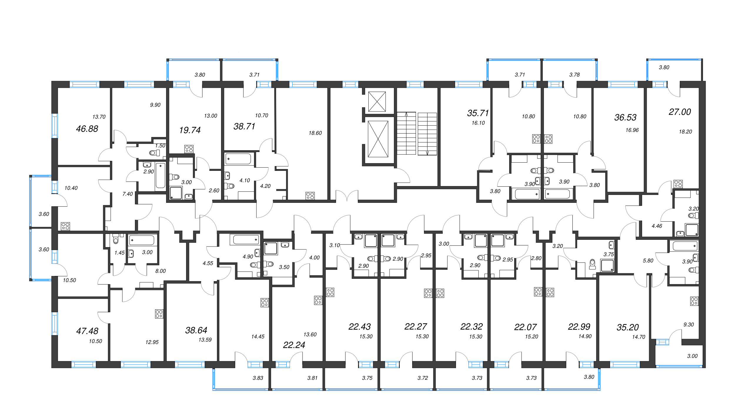 2-комнатная квартира, 46.88 м² - планировка этажа