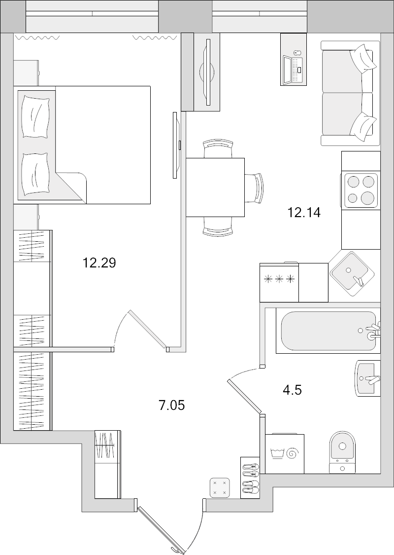 1-комнатная квартира, 35.98 м² - планировка, фото №1