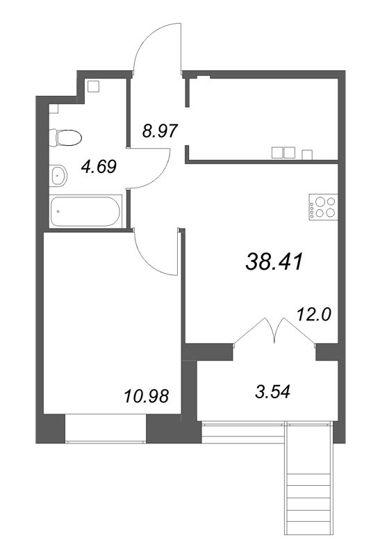 1-комнатная квартира, 38.41 м² в ЖК "Ranta Residence" - планировка, фото №1