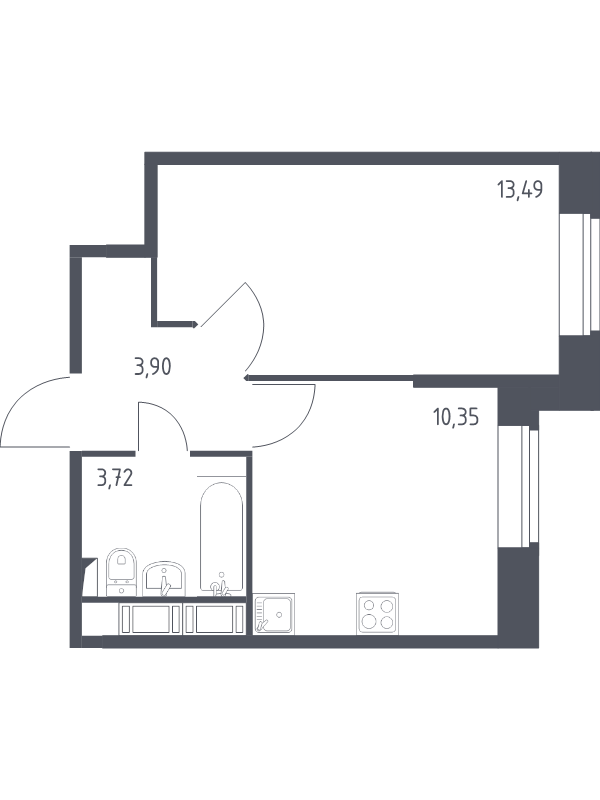 1-комнатная квартира, 31.4 м² - планировка, фото №1