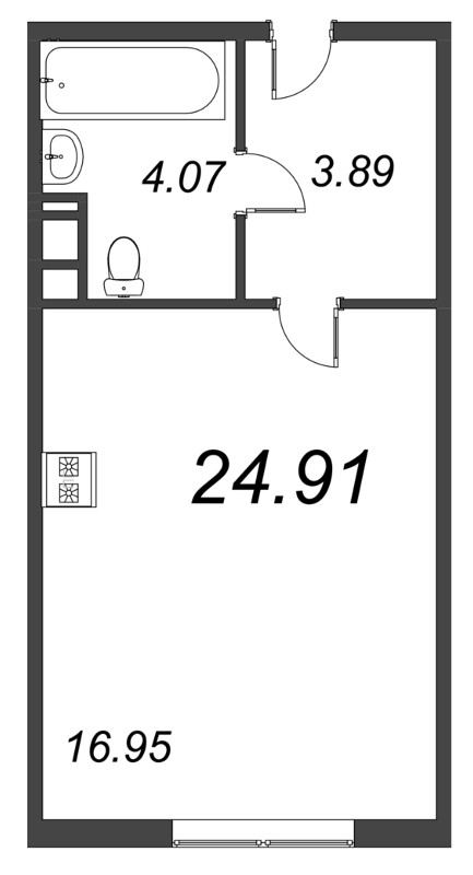 Квартира-студия, 24.91 м² в ЖК "Pixel" - планировка, фото №1