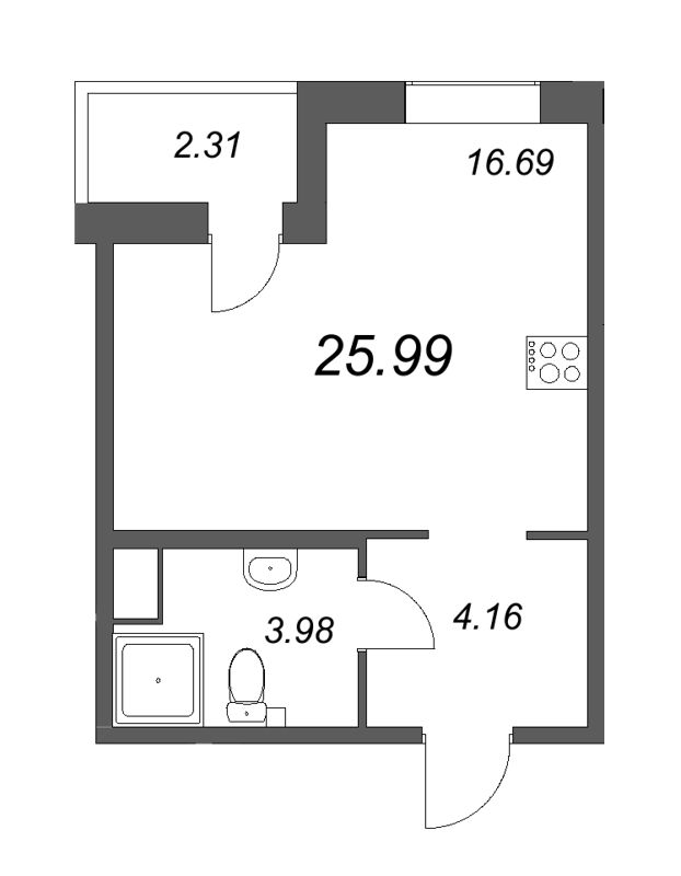 Квартира-студия, 25.99 м² - планировка, фото №1