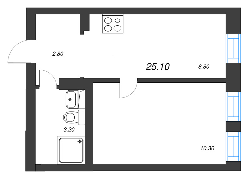 1-комнатная квартира, 25.1 м² в ЖК "Эко Квартал Нега" - планировка, фото №1