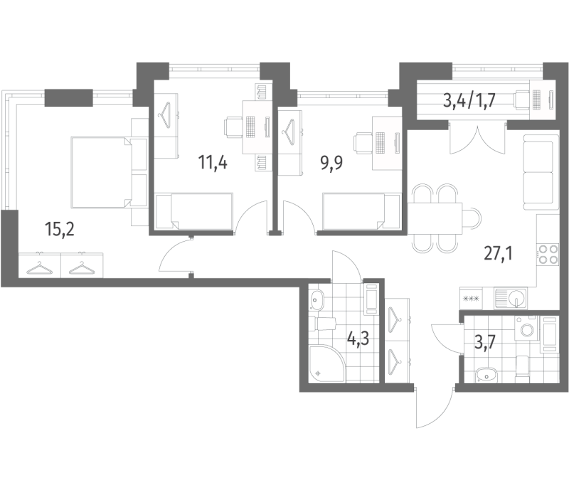 4-комнатная (Евро) квартира, 73.3 м² - планировка, фото №1