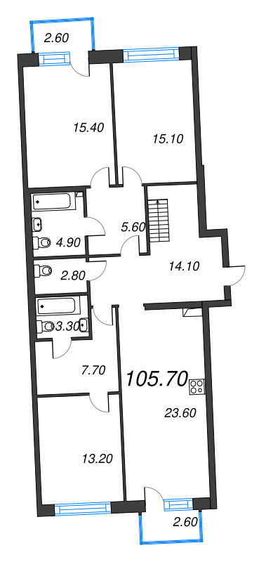4-комнатная (Евро) квартира, 105.7 м² в ЖК "Цвет Зеленогорска" - планировка, фото №1