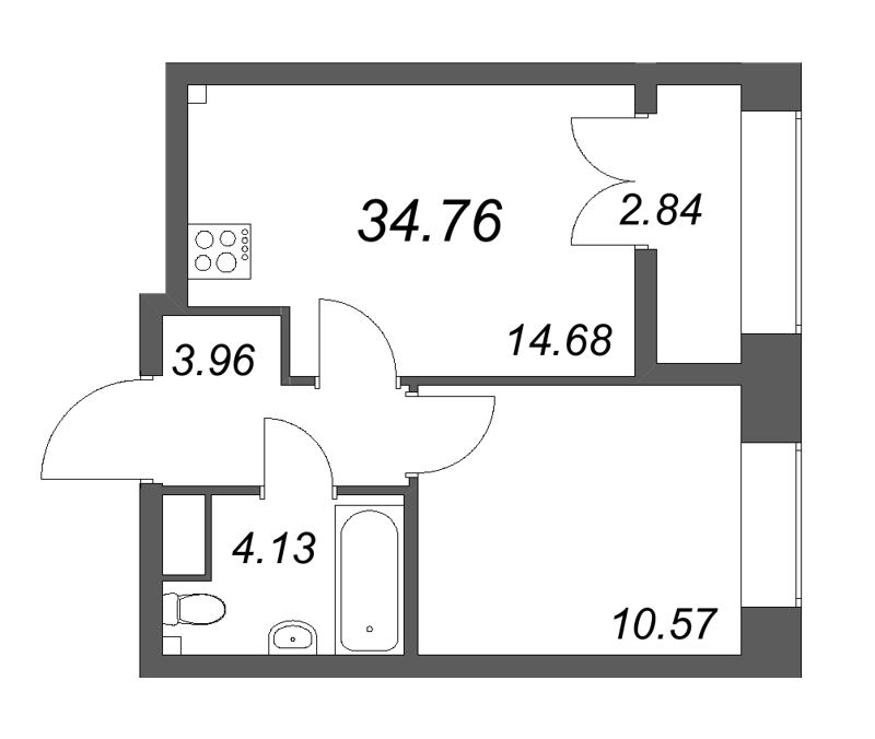 1-комнатная квартира, 34.76 м² в ЖК "NewПитер 2.0" - планировка, фото №1