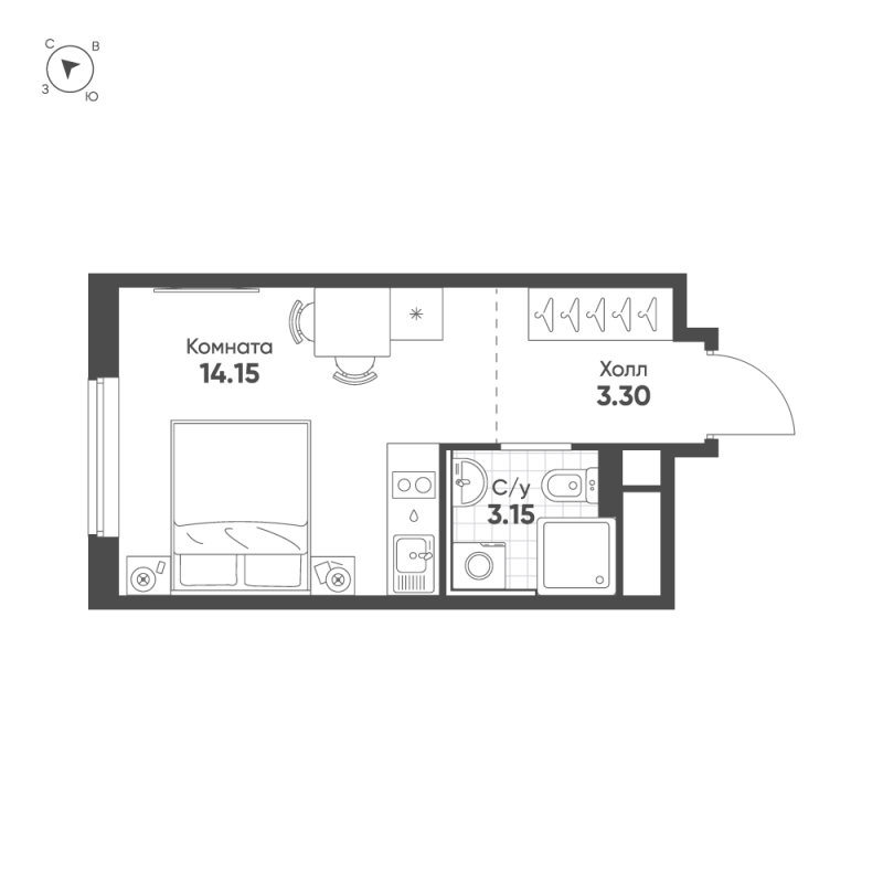 Квартира-студия, 20.6 м² в ЖК "Авеню-Апарт Пулково" - планировка, фото №1
