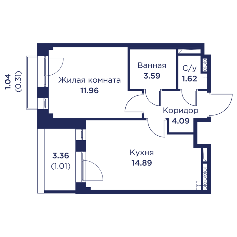1-комнатная квартира, 37.47 м² в ЖК "Кронфорт. Центральный" - планировка, фото №1