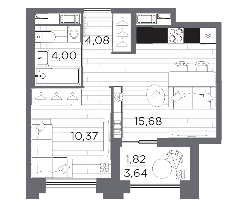 2-комнатная (Евро) квартира, 35.95 м² в ЖК "Ассамблея" - планировка, фото №1