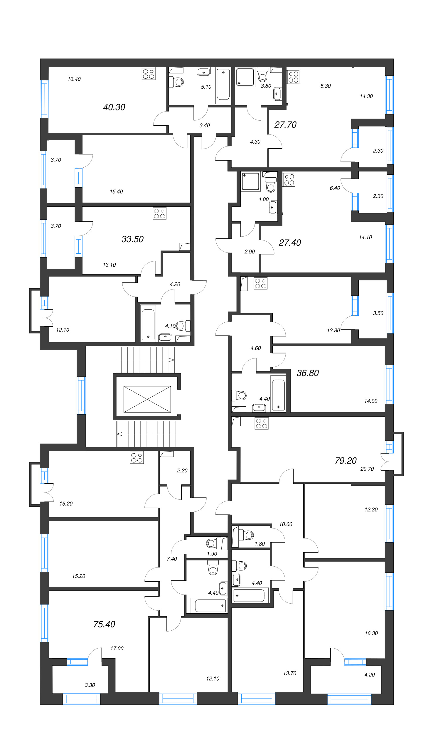 1-комнатная квартира, 33.5 м² в ЖК "Дубровский" - планировка этажа
