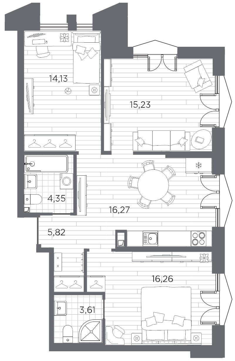 4-комнатная (Евро) квартира, 75.67 м² в ЖК "Галерная гавань" - планировка, фото №1