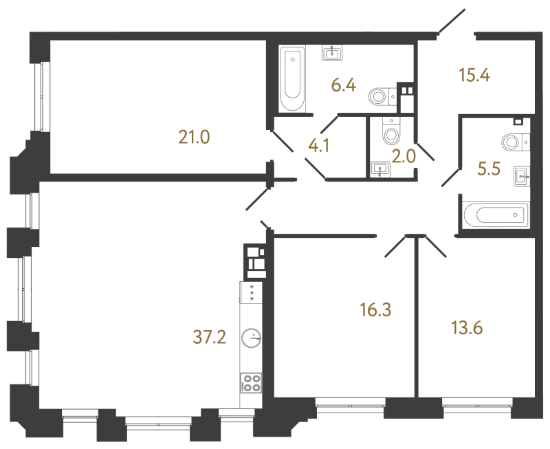 4-комнатная (Евро) квартира, 121.5 м² - планировка, фото №1