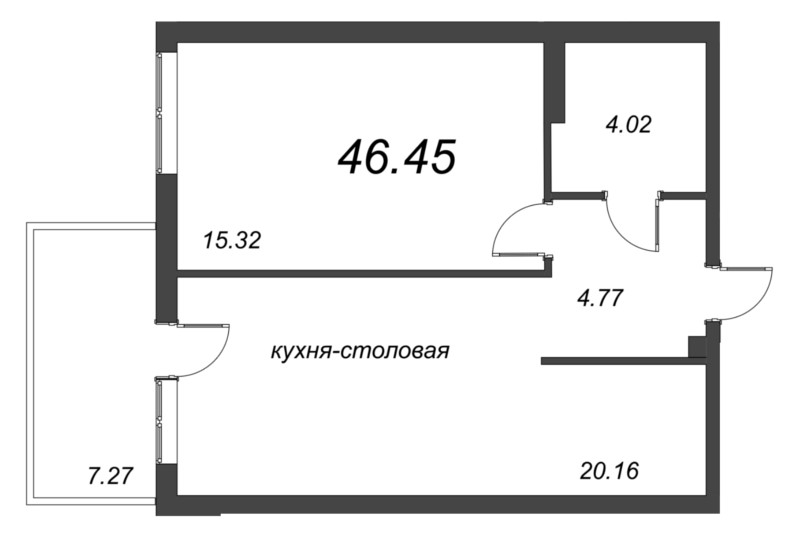 2-комнатная (Евро) квартира, 46.44 м² в ЖК "Grona Lund" - планировка, фото №1