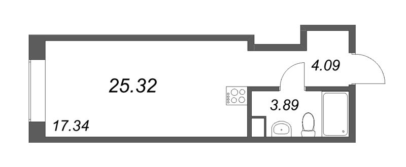 Квартира-студия, 25.32 м² в ЖК "17/33 Петровский остров" - планировка, фото №1