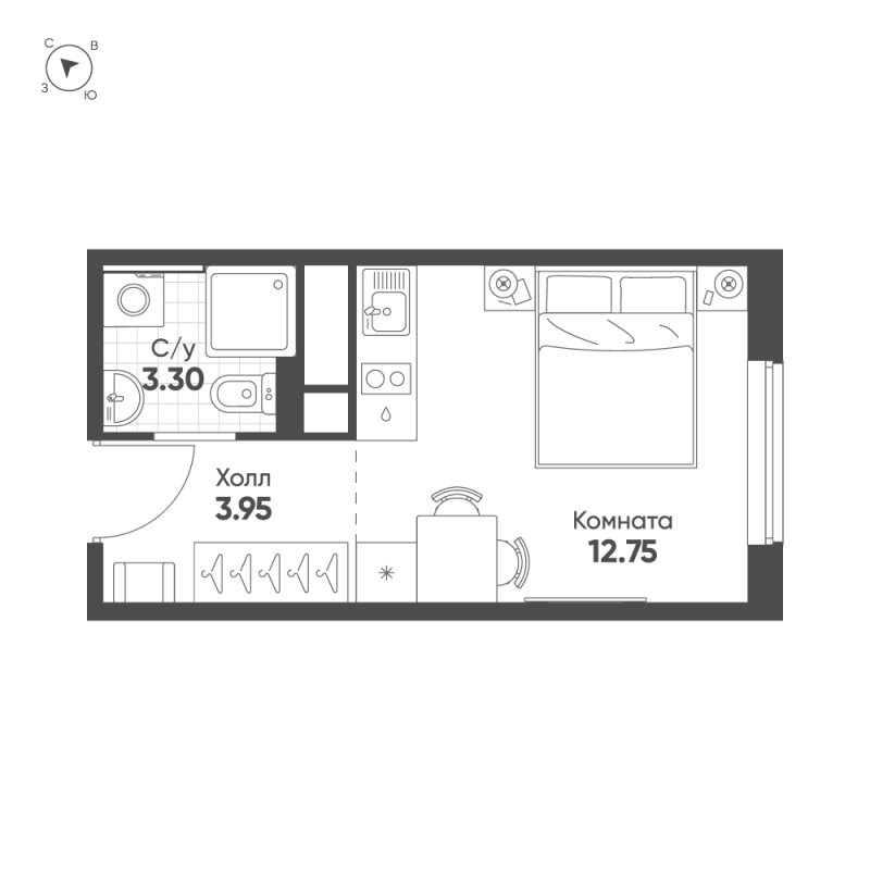 Квартира-студия, 19.4 м² в ЖК "Авеню-Апарт Пулково" - планировка, фото №1