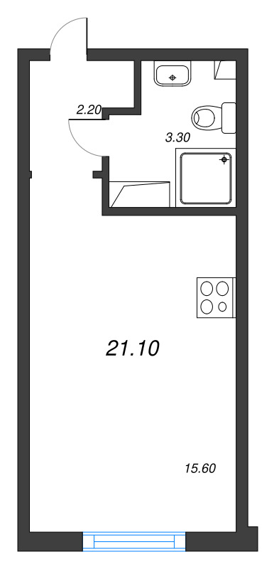 Квартира-студия, 21.1 м² - планировка, фото №2