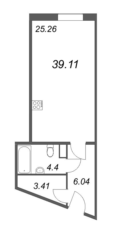 Квартира-студия, 41.77 м² - планировка, фото №1