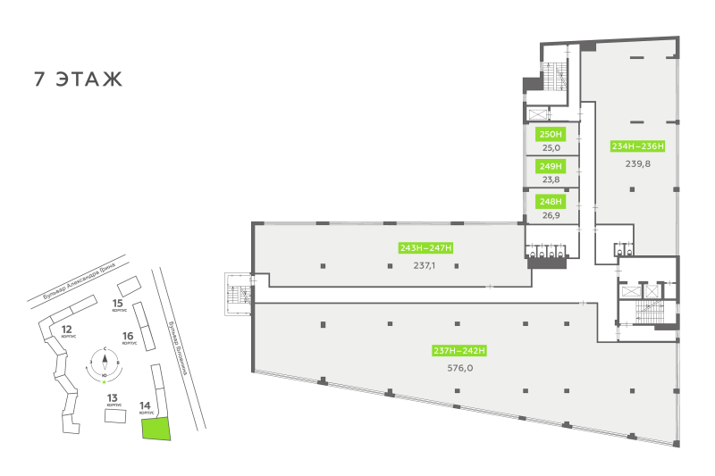 Помещение, 1128.6 м² в ЖК "БЦ INSIDE" - планировка, фото №1