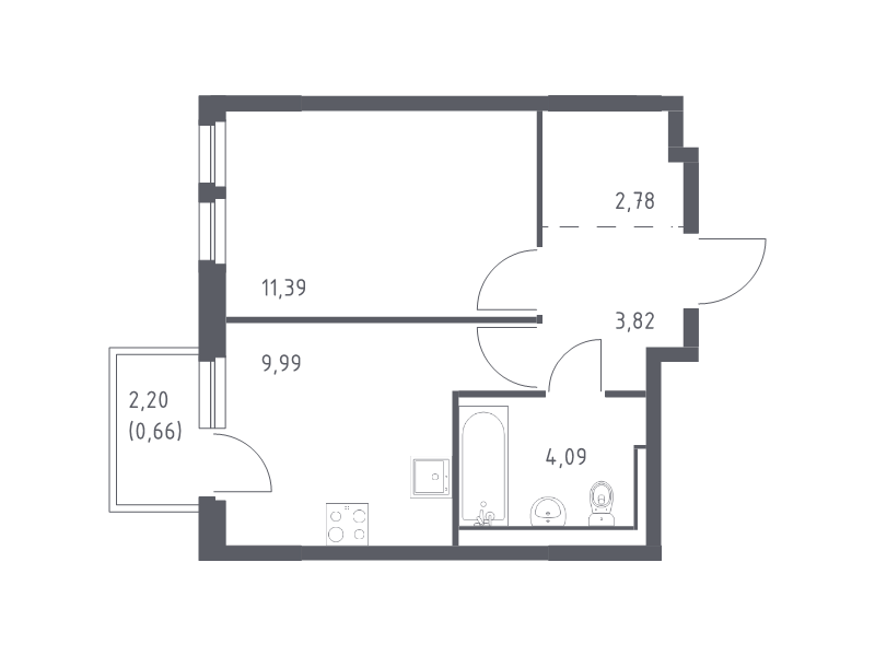 1-комнатная квартира, 32.73 м² в ЖК "Невская Долина" - планировка, фото №1