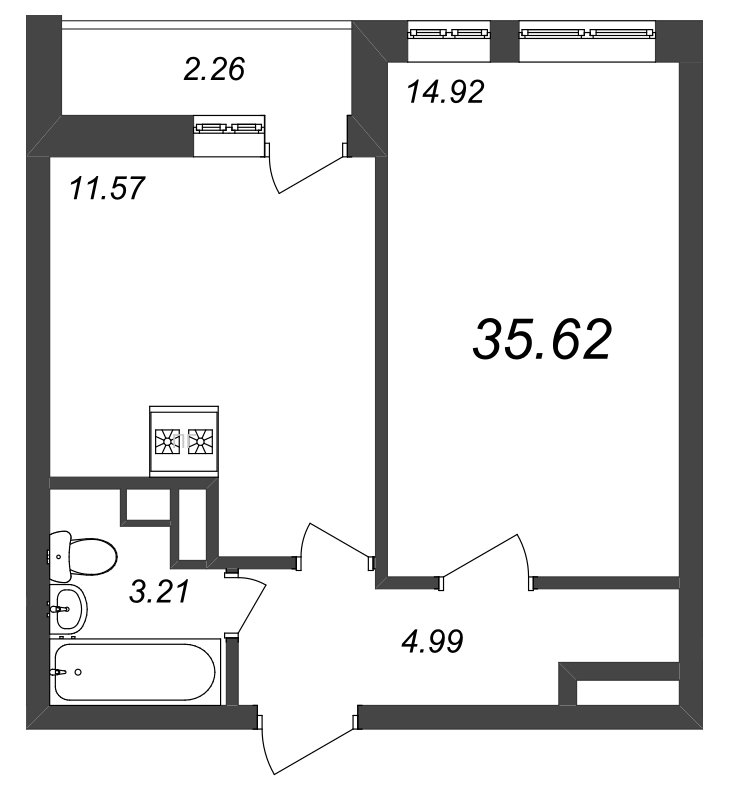 1-комнатная квартира, 35.82 м² в ЖК "Master Place" - планировка, фото №1