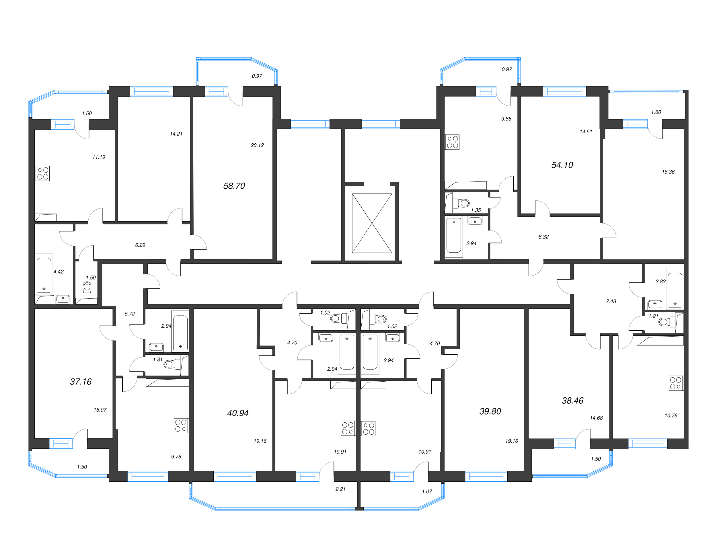 1-комнатная квартира, 39.6 м² - планировка этажа