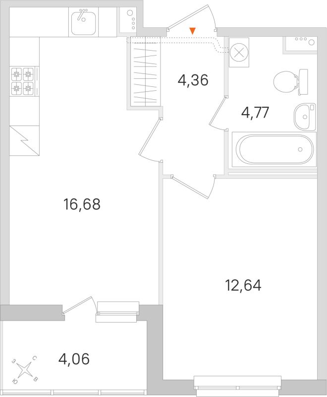 2-комнатная (Евро) квартира, 38.45 м² в ЖК "Ясно.Янино" - планировка, фото №1